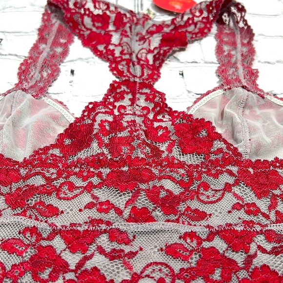 🆕 Free People Wild Roses Racerback Bra - Cloud/Ruby Combo - Size Large - Picture 10 of 16